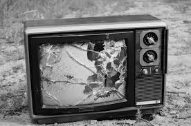 TV trends - smashed black and white TV 