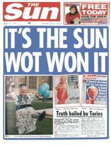 Sun front page following the 1992 general election